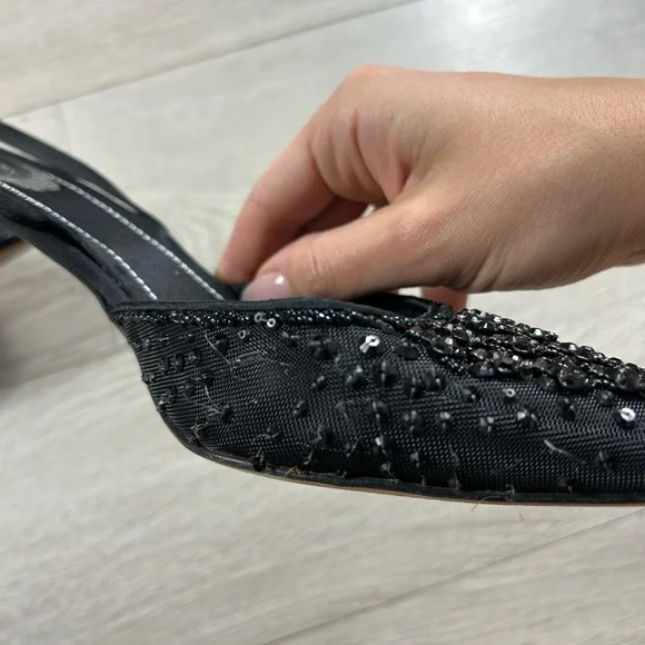 Rene Caovilla Black Sequin Pointed Toe Low Heels - Picture 8 of 13